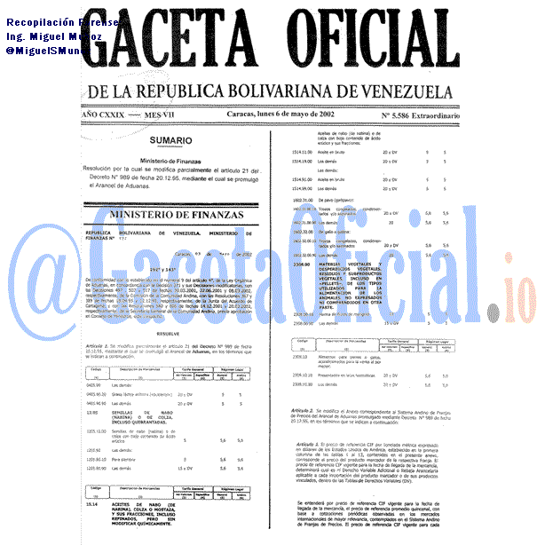 Gaceta Oficial 5586 del 6 Mayo 2002