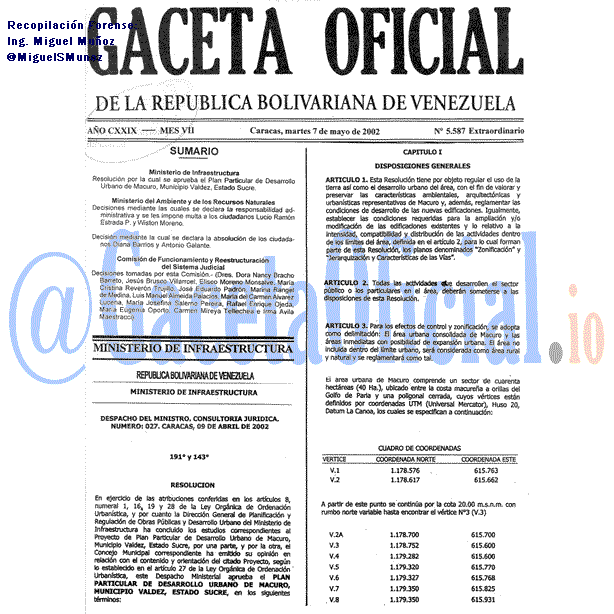 Gaceta Oficial 5587 del 7 Mayo 2002