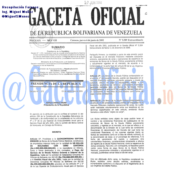 Gaceta Oficial 5589 del 6 Junio 2002