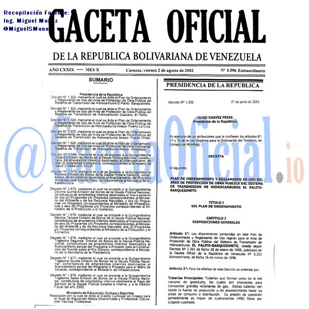 Gaceta Oficial 5596 del 2 Agosto 2002