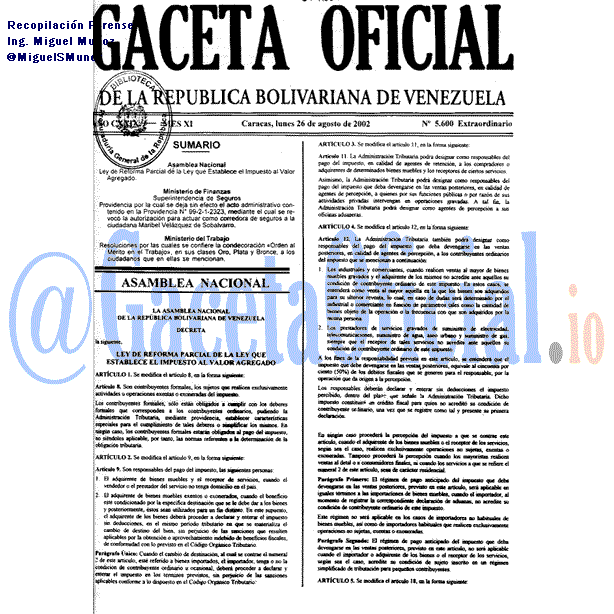 Gaceta Oficial 5600 del 26 Agosto 2002