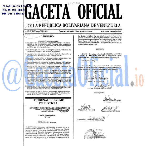 Gaceta Oficial 5635 del 26 Marzo 2003