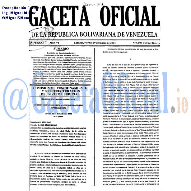 Gaceta Oficial 5697 del 19 Marzo 2004