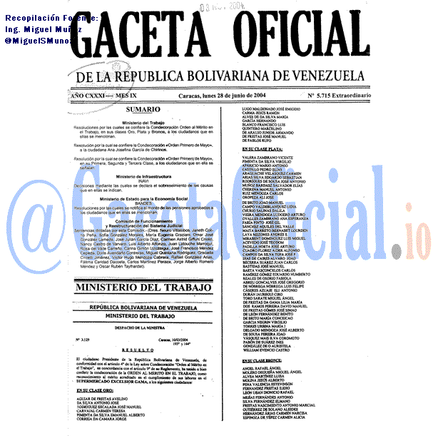 Gaceta Oficial 5715 del 28 Junio 2004