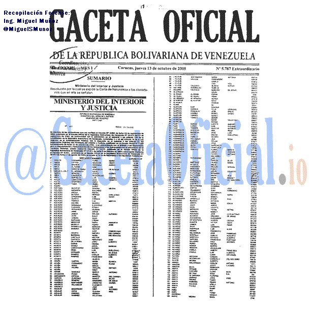 Gaceta Oficial 5787 del 13 Septiembre 2005