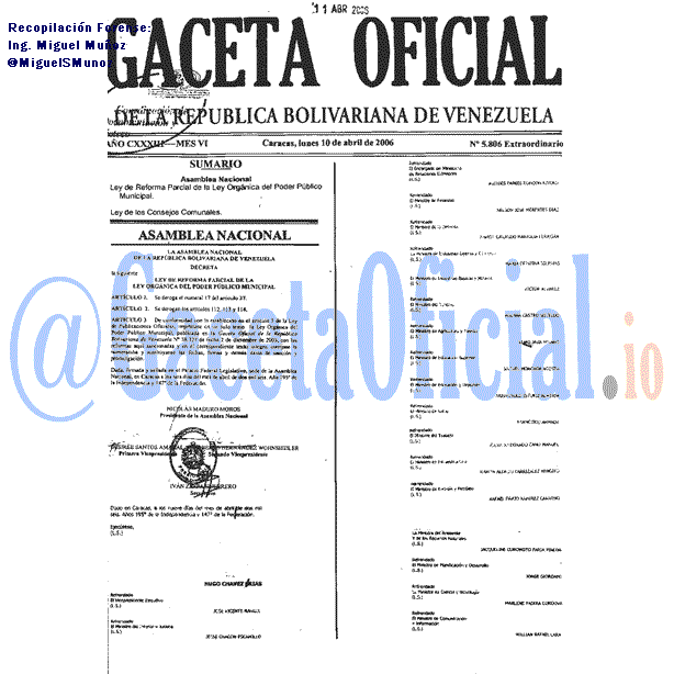 Gaceta Oficial 5806 del 10 Abril 2006