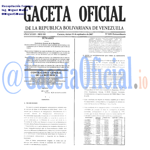 Gaceta Oficial 5851 del 14 Septiembre 2007