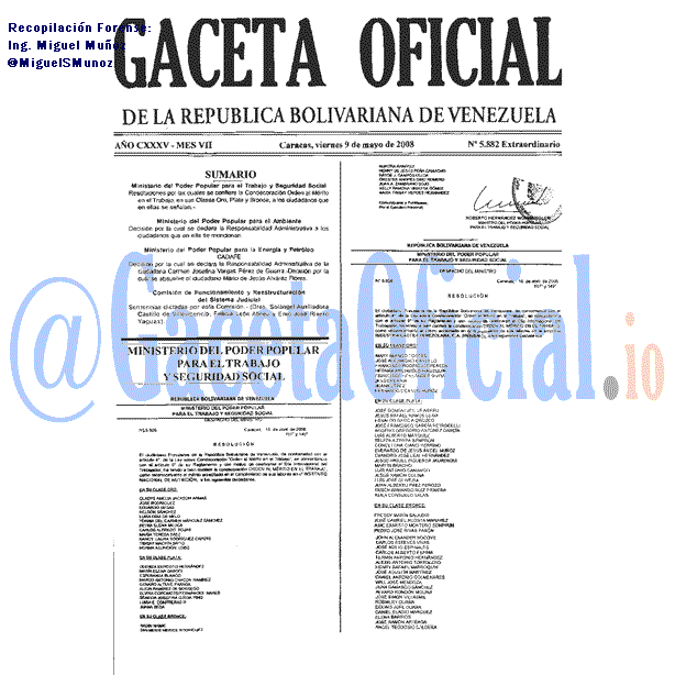 Gaceta Oficial 5882 del 9 Mayo 2008