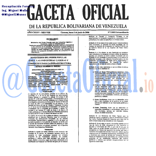Gaceta Oficial 5885 del 2 Junio 2008