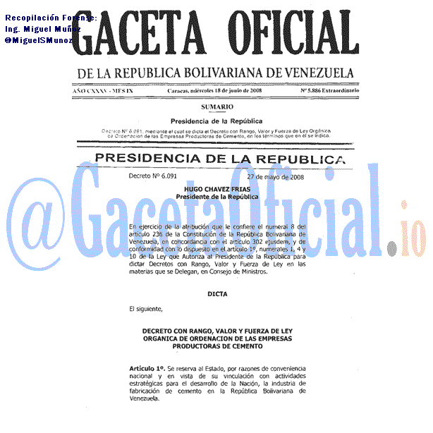 Gaceta Oficial 5886 del 18 Junio 2008