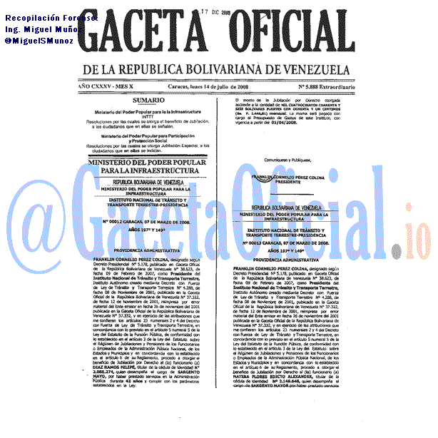 Gaceta Oficial 5888 del 14 Julio 2008