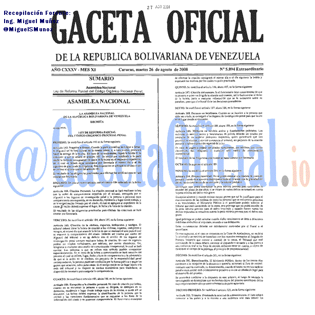 Gaceta Oficial 5894 del 26 Agosto 2008