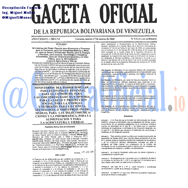 Gaceta Oficial 5912 del 17 Marzo 2009