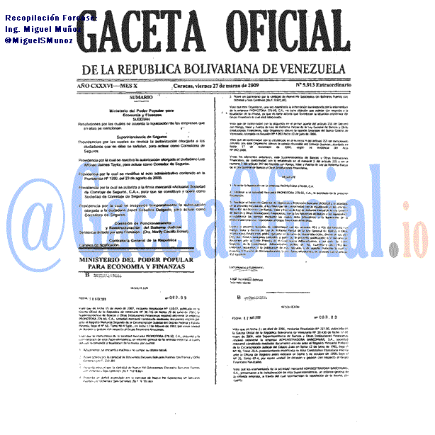 Gaceta Oficial 5913 del 27 Marzo 2009
