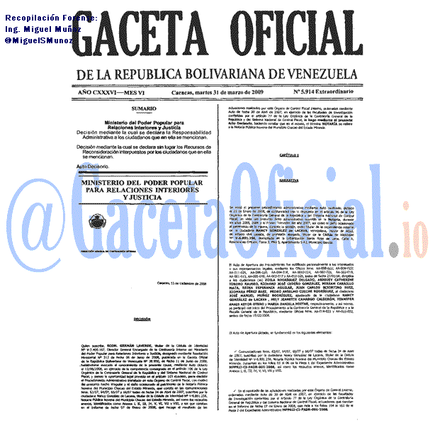 Gaceta Oficial 5914 del 31 Marzo 2009