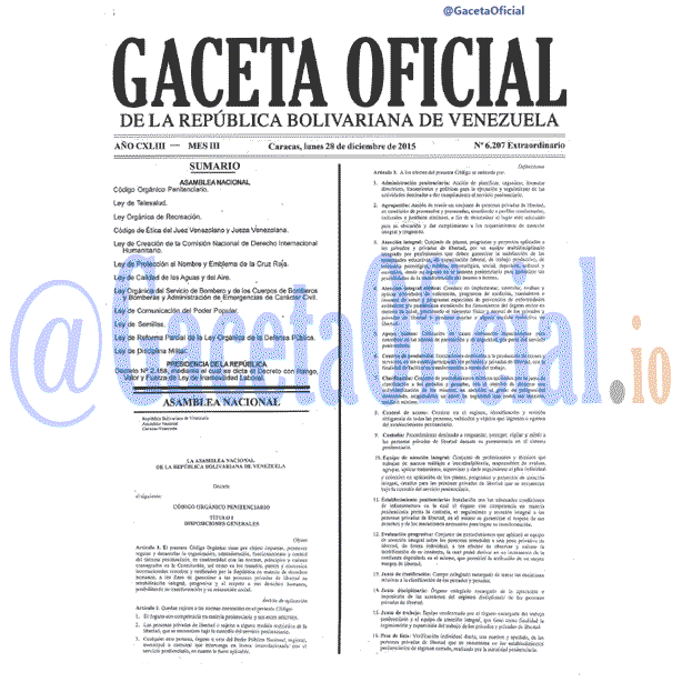 Gaceta Oficial 6207 del 28 diciembre 2015