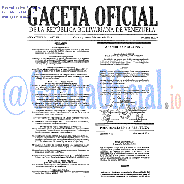 Gaceta Oficial 39339 del 5 Enero 2010