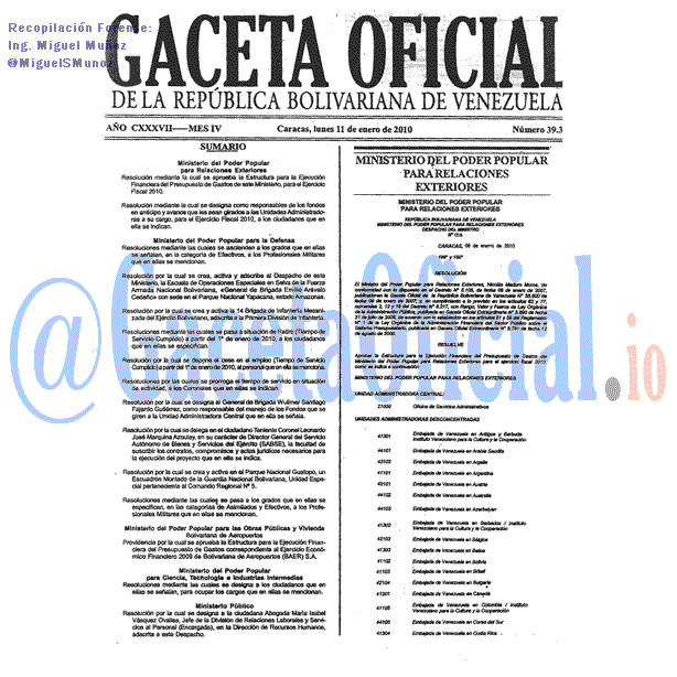 Gaceta Oficial 39343 del 11 Enero 2010