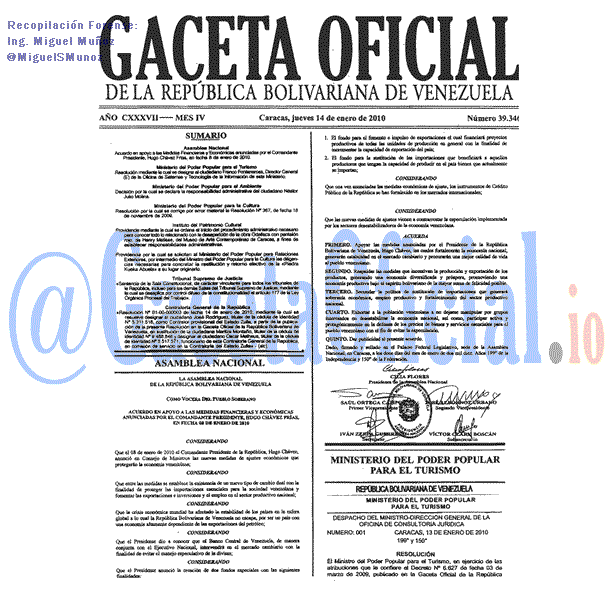 Gaceta Oficial 39346 del 14 Enero 2010
