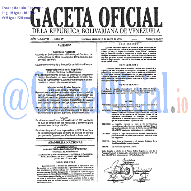 Gaceta Oficial 39347 del 15 Enero 2010