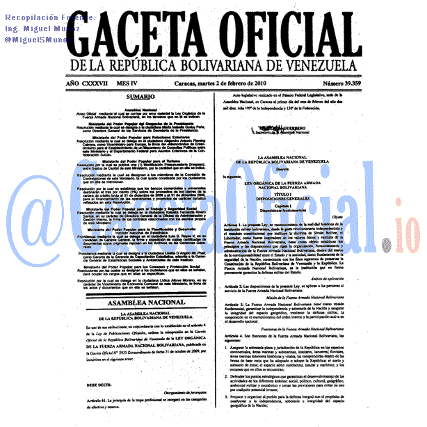Gaceta Oficial 39359 del 2 Febrero 2010