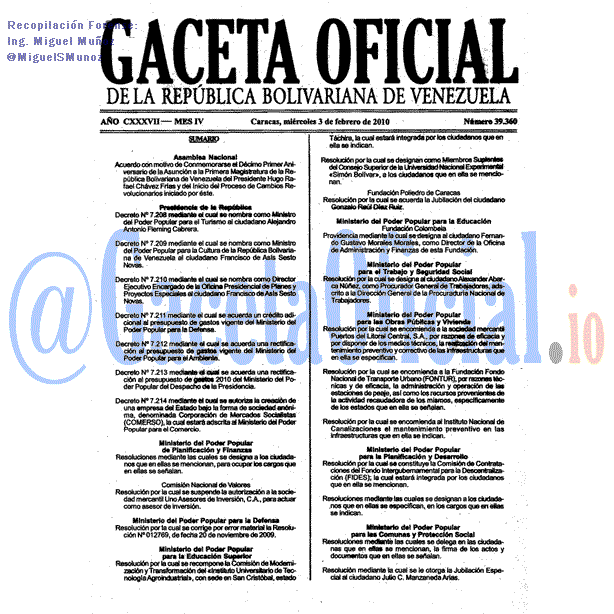 Gaceta Oficial 39360 del 3 Febrero 2010