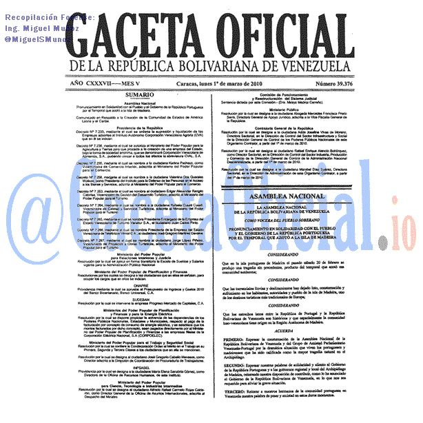 Gaceta Oficial 39376 del 1 Marzo 2010