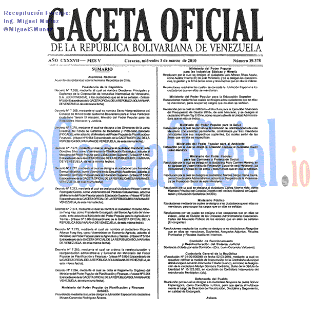 Gaceta Oficial 39378 del 3 Marzo 2010