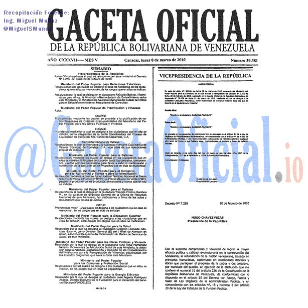 Gaceta Oficial 39381 del 8 Marzo 2010