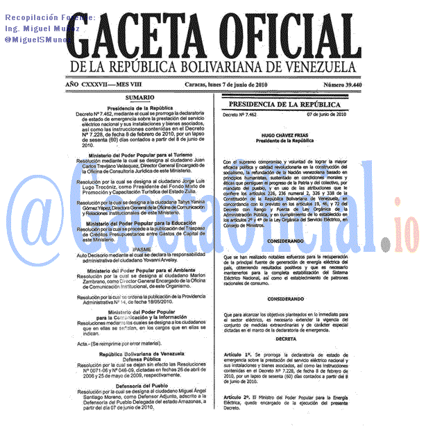 Gaceta Oficial 39440 del 7 Junio 2010