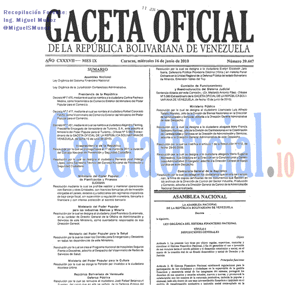 Gaceta Oficial 39447 del 16 Junio 2010