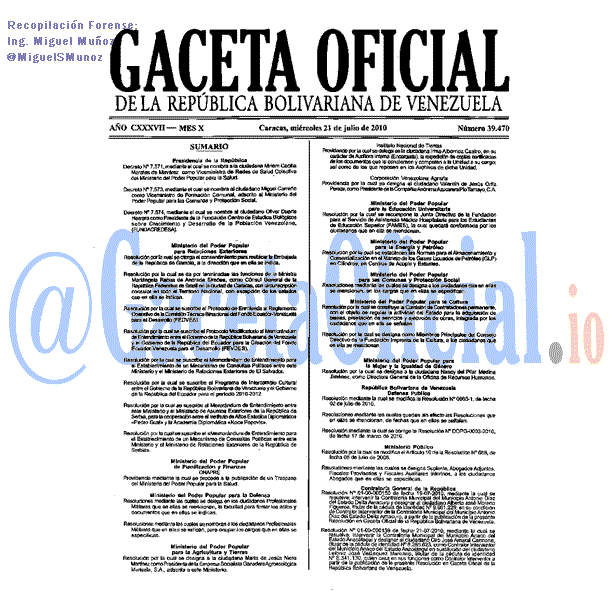 Gaceta Oficial 39470 del 21 Julio 2010