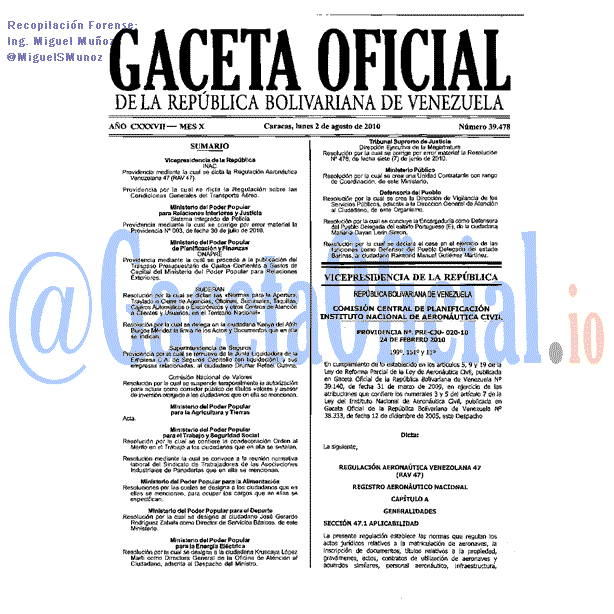 Gaceta Oficial 39478 del 2 Agosto 2010