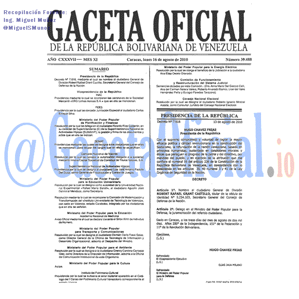 Gaceta Oficial 39488 del 16 Agosto 2010