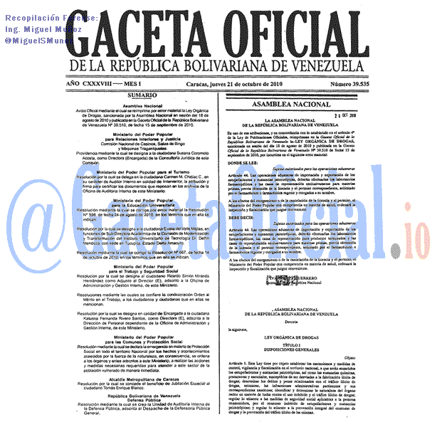 Gaceta Oficial 39535 del 21 Octubre 2010