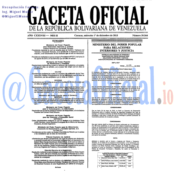 Gaceta Oficial 39564 del 1 Diciembre 2010
