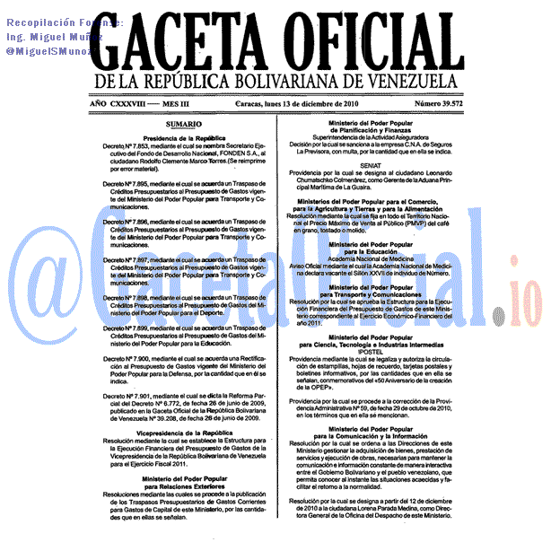 Gaceta Oficial 39572 del 13 Diciembre 2010