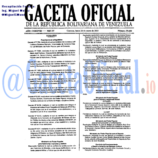 Gaceta Oficial 39600 del 24 Enero 2011