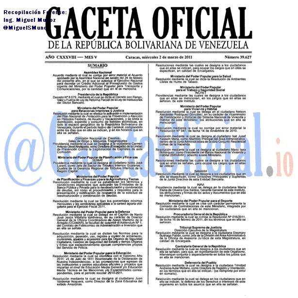 Gaceta Oficial 39627 del 2 Marzo 2011