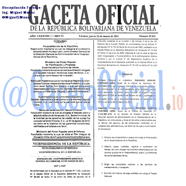 Gaceta Oficial 39641 del 24 Marzo 2011