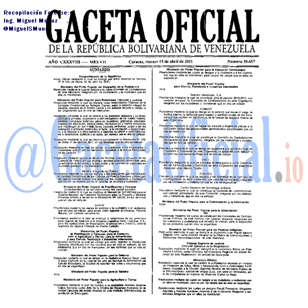 Gaceta Oficial 39657 del 15 Abril 2011
