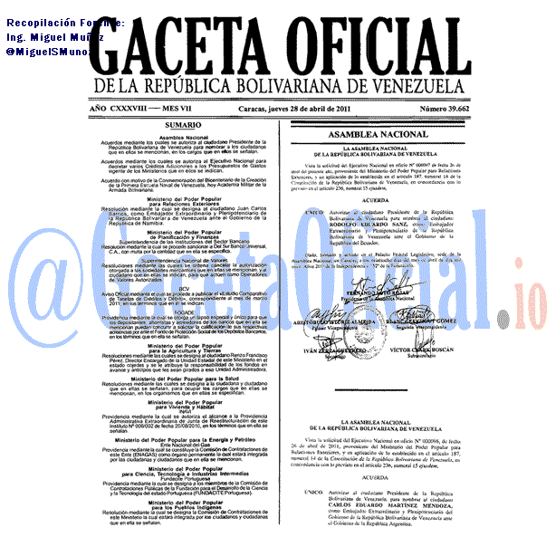 Gaceta Oficial 39662 del 28 Abril 2011
