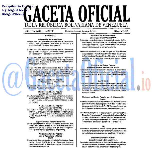 Gaceta Oficial 39668 del 6 Mayo 2011