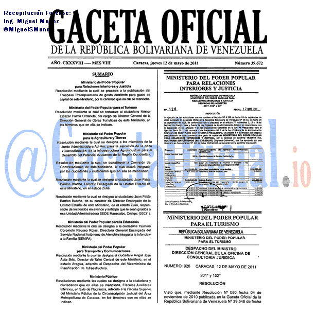 Gaceta Oficial 39672 del 12 Mayo 2011