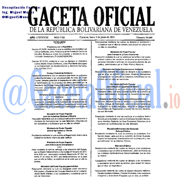 Gaceta Oficial 39689 del 6 Junio 2011