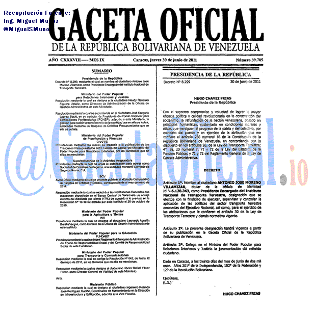 Gaceta Oficial 39705 del 30 Junio 2011