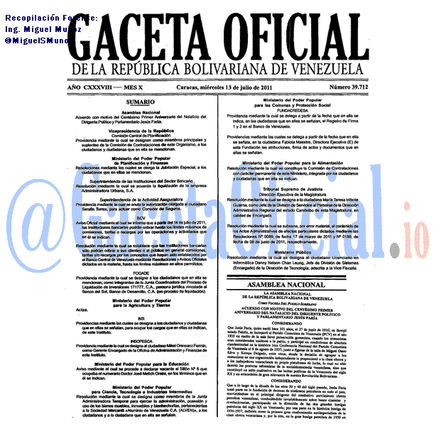Gaceta Oficial 39712 del 13 Julio 2011