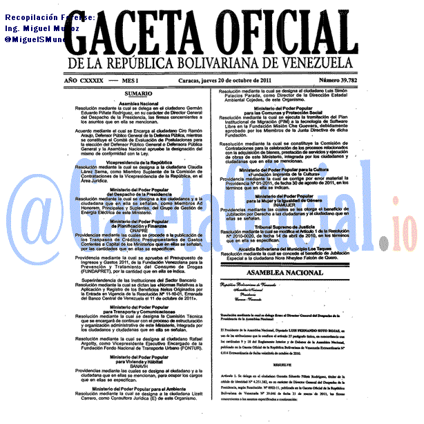 Gaceta Oficial 39782 del 20 Octubre 2011