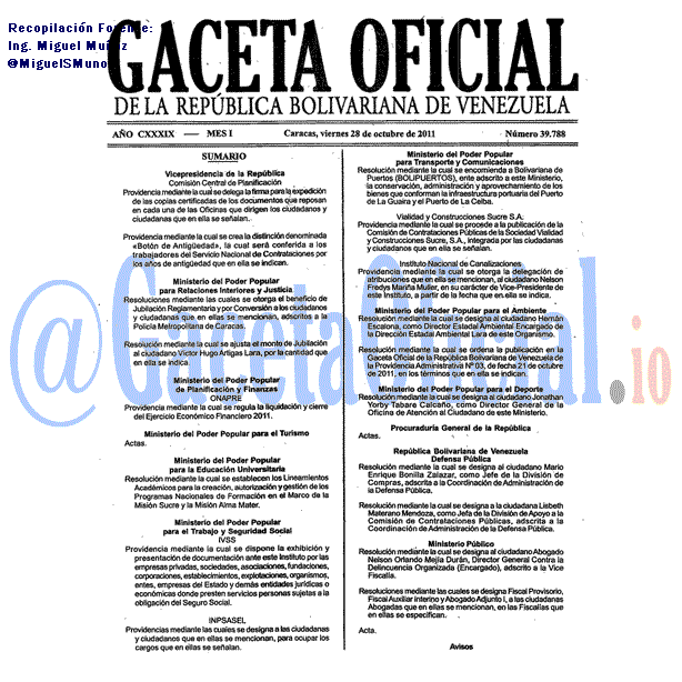 Gaceta Oficial 39788 del 28 Octubre 2011