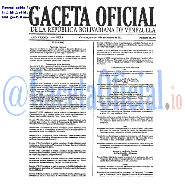 Gaceta Oficial 39795 del 8 Noviembre 2011